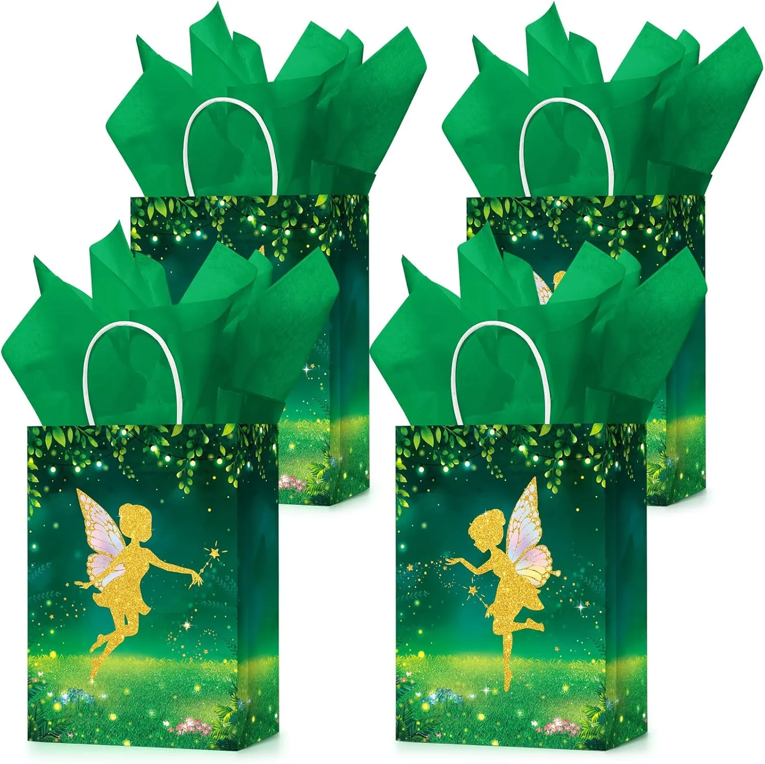 Crtiin Floral Butterfly Gift Bags, 16 Pcs Kraft Paper Gift Bags with Tissue Paper, for Girl Kid Birthday, Baby Shower, Spring Themed Party Decoration