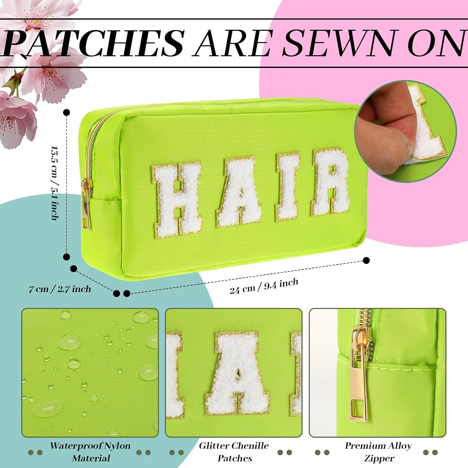 Cunno 4 Pcs Preppy Makeup Bags Chenille Letter Stuff Bag Nylon Cosmetic Pouch Cases with Zipper for Women Travel Toiletry