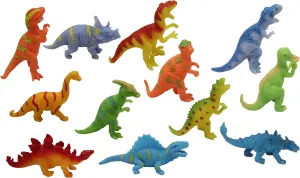 Curious Minds Busy Bags Set of 12 Stretchy Dinosaur Figurines - Small Novelty Toy Prize Assortment for Birthday Party Gifts Bulk