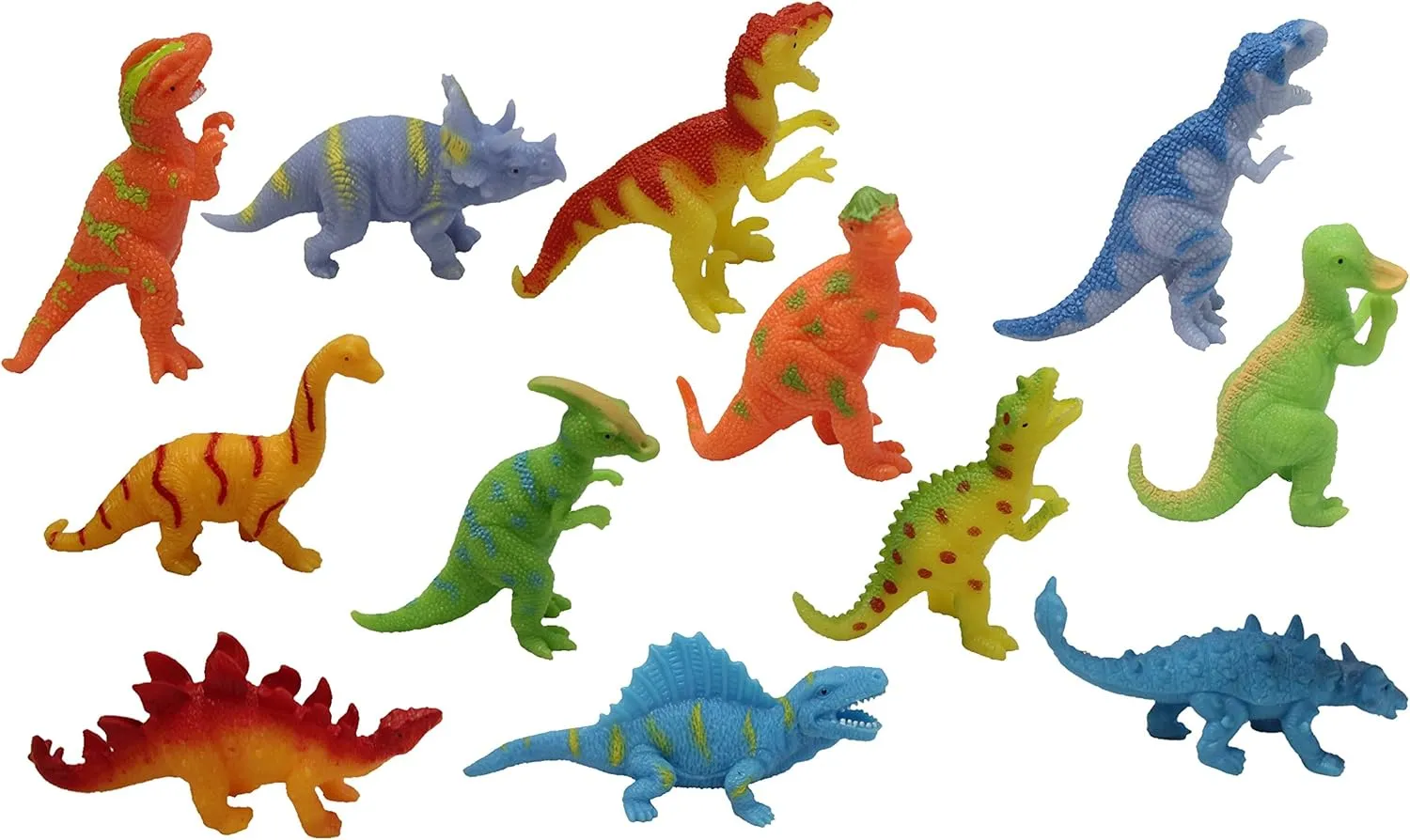 Curious Minds Busy Bags Set of 12 Stretchy Dinosaur Figurines - Small Novelty Toy Prize Assortment for Birthday Party Gifts Bulk