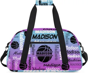 Custom Basketball Gym Duffel Bag for Women Men, Personalized Name Travel Sport Bags Customized Balls Weekender Bag, Blue Purple Gradient