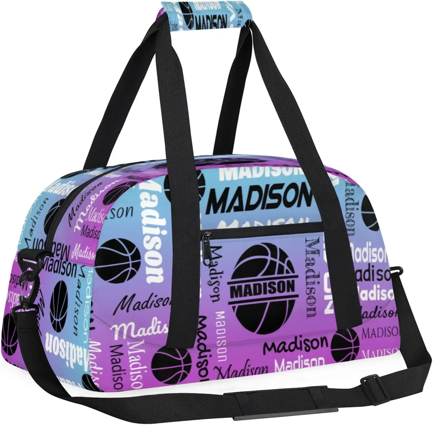 Custom Basketball Gym Duffel Bag for Women Men, Personalized Name Travel Sport Bags Customized Balls Weekender Bag, Blue Purple Gradient