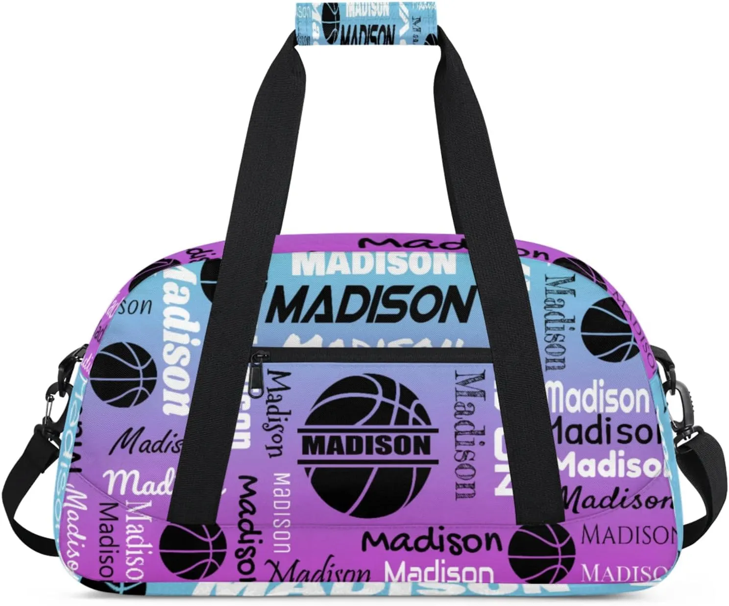 Custom Basketball Gym Duffel Bag for Women Men, Personalized Name Travel Sport Bags Customized Balls Weekender Bag, Blue Purple Gradient