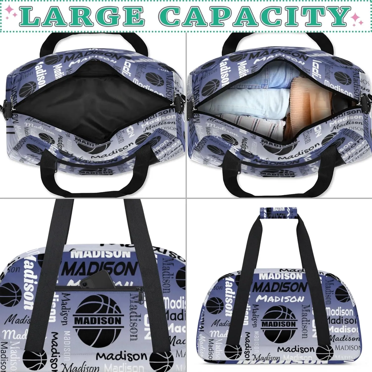 Custom Basketball Gym Duffel Bag for Women Men, Personalized Name Travel Sport Bags Customized Balls Weekender Bag, Cobalt Blue Gradient
