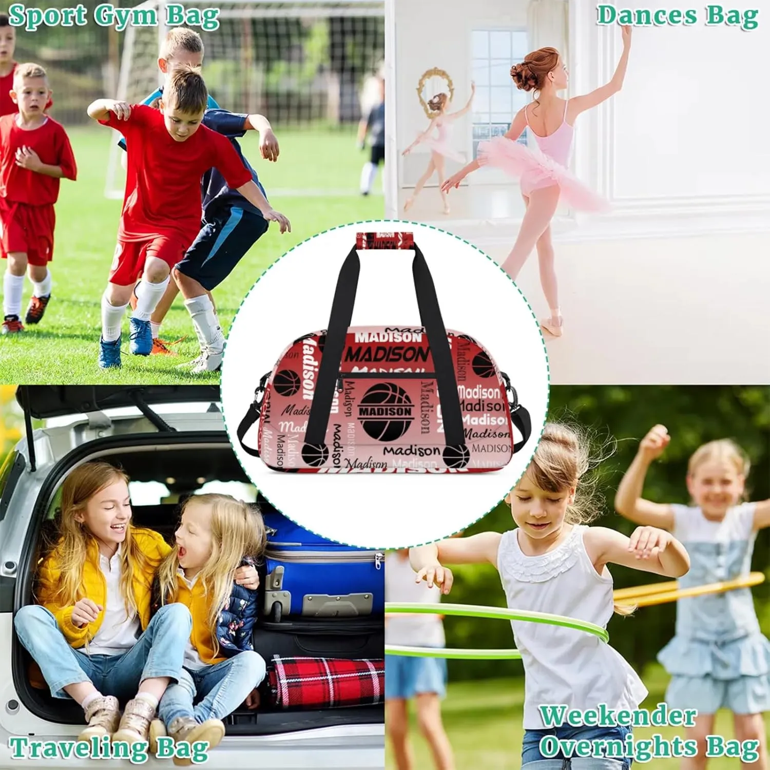 Custom Basketball Gym Duffel Bag for Women Men, Personalized Name Travel Sport Bags Customized Balls Weekender Bag, Deep Red Gradient