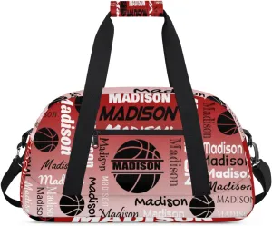 Custom Basketball Gym Duffel Bag for Women Men, Personalized Name Travel Sport Bags Customized Balls Weekender Bag, Deep Red Gradient