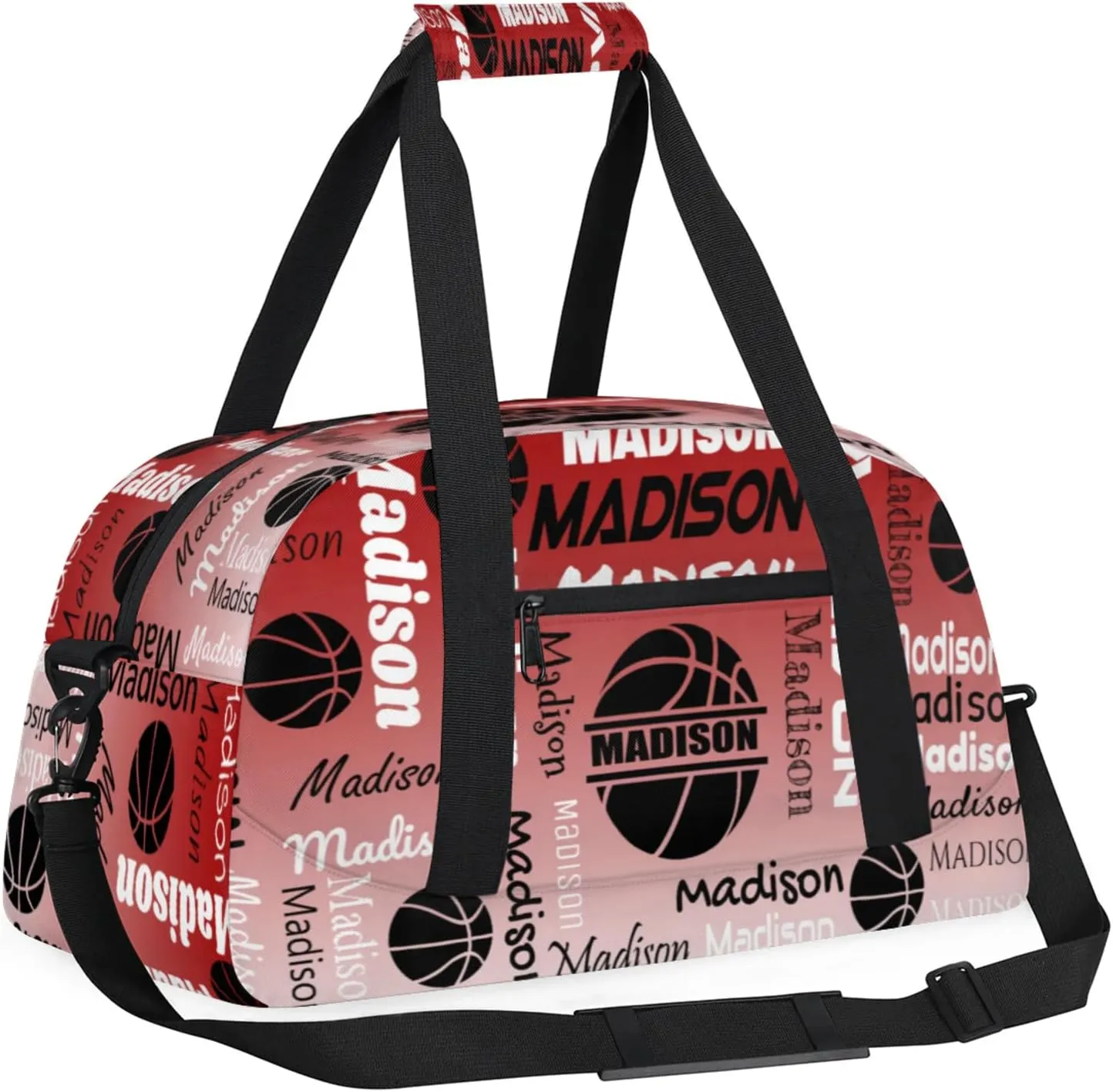 Custom Basketball Gym Duffel Bag for Women Men, Personalized Name Travel Sport Bags Customized Balls Weekender Bag, Deep Red Gradient