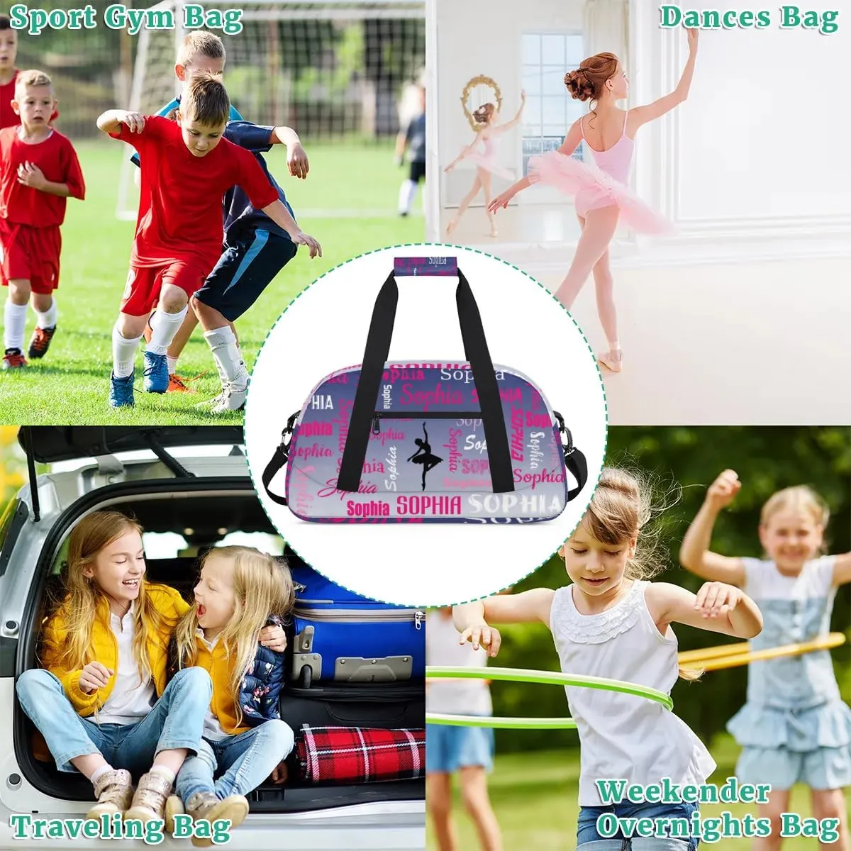 Custom Dance Bag Gym Bag for Women, Personalized Sport Duffel Bag Weekender Bags Travel Duffel Bag Cobalt Blue Gradient Ballet Bags