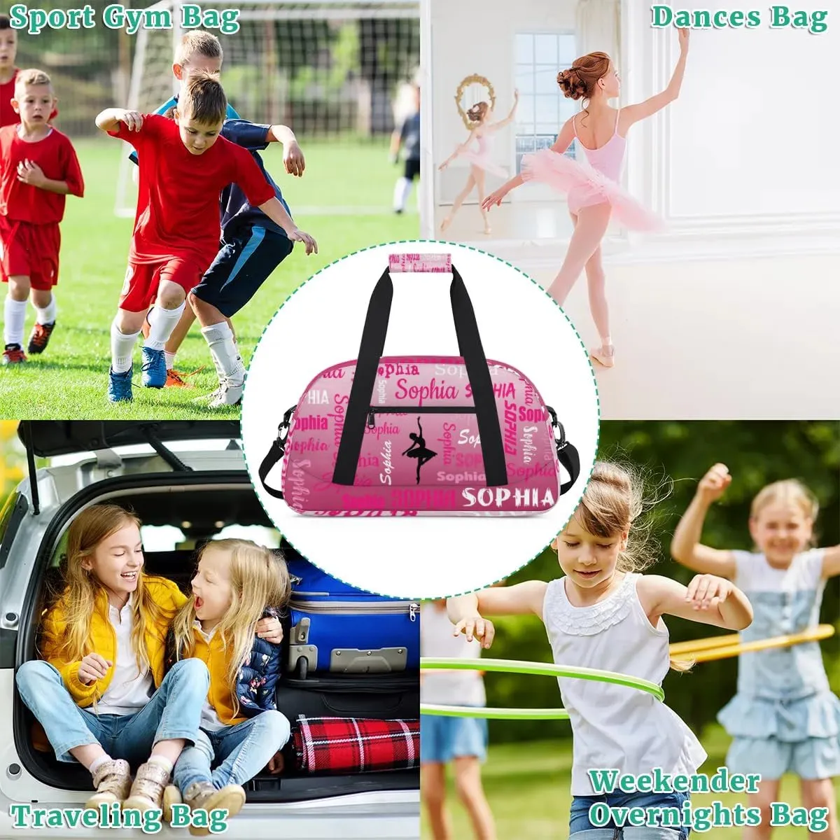 Custom Dance Bag Gym Bag for Women, Personalized Sport Duffel Bag Weekender Bags Travel Duffel Bag Dark Pink Gradient Ballet Bags
