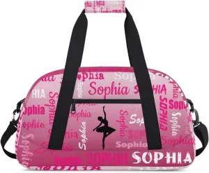 Custom Dance Bag Gym Bag for Women, Personalized Sport Duffel Bag Weekender Bags Travel Duffel Bag Dark Pink Gradient Ballet Bags