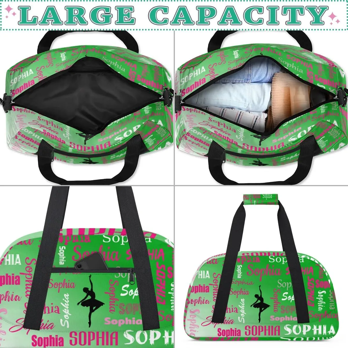 Custom Dance Bag Gym Bag for Women, Personalized Sport Duffel Bag Weekender Bags Travel Duffel Bag Grass Green Gradient Ballet Bags