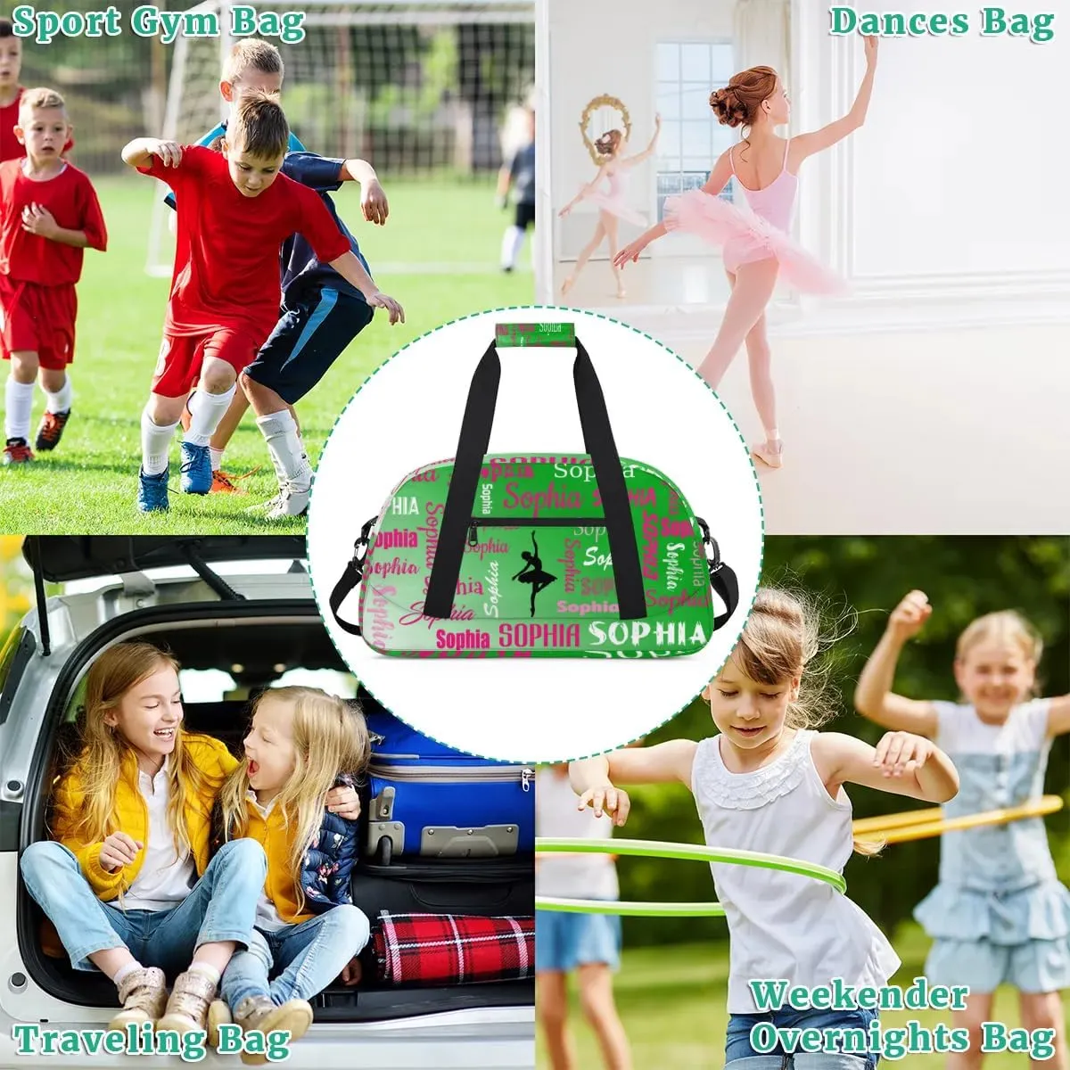 Custom Dance Bag Gym Bag for Women, Personalized Sport Duffel Bag Weekender Bags Travel Duffel Bag Grass Green Gradient Ballet Bags