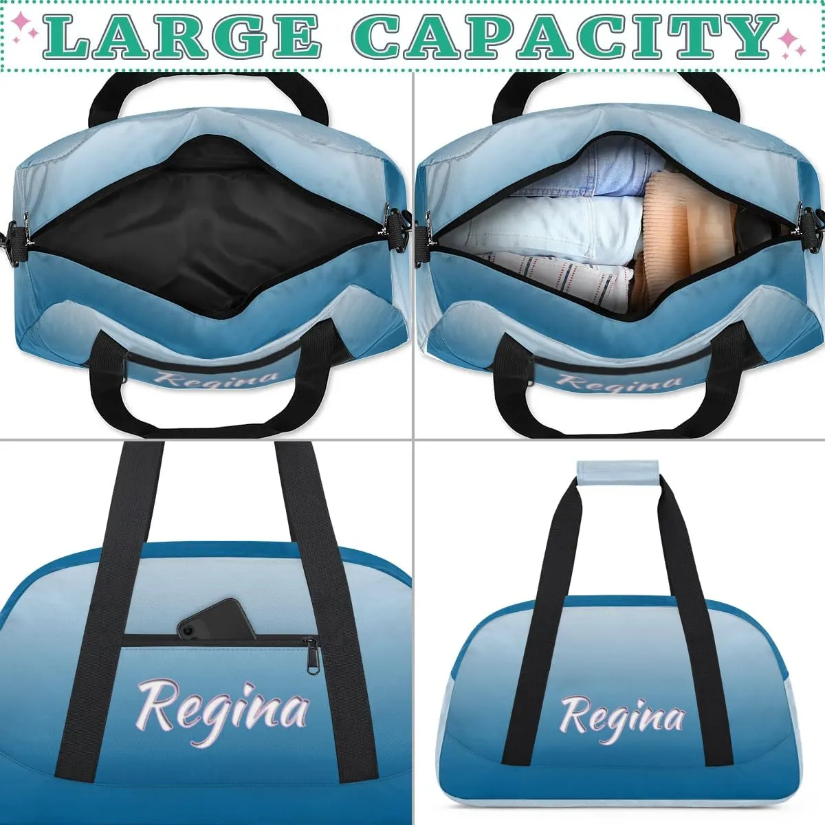 Custom Dance Bag Personalized Duffel Dance Bag Gymnastics Sport Bag Waterproof Carry on Travel Bag Overnight Weekender Bags, Blue Gradient