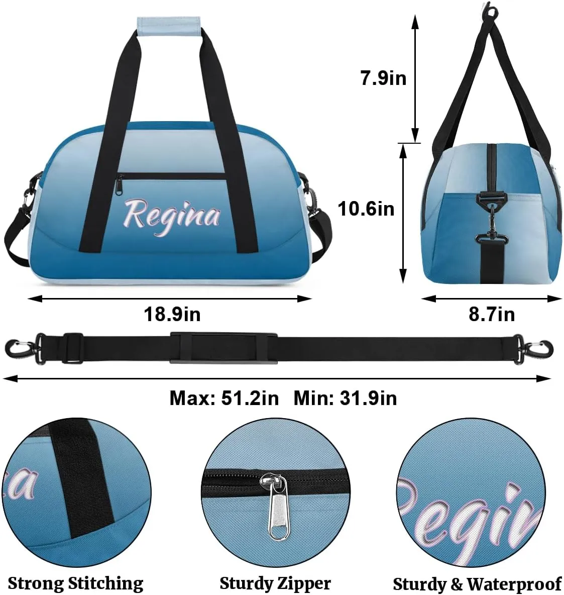 Custom Dance Bag Personalized Duffel Dance Bag Gymnastics Sport Bag Waterproof Carry on Travel Bag Overnight Weekender Bags, Blue Gradient