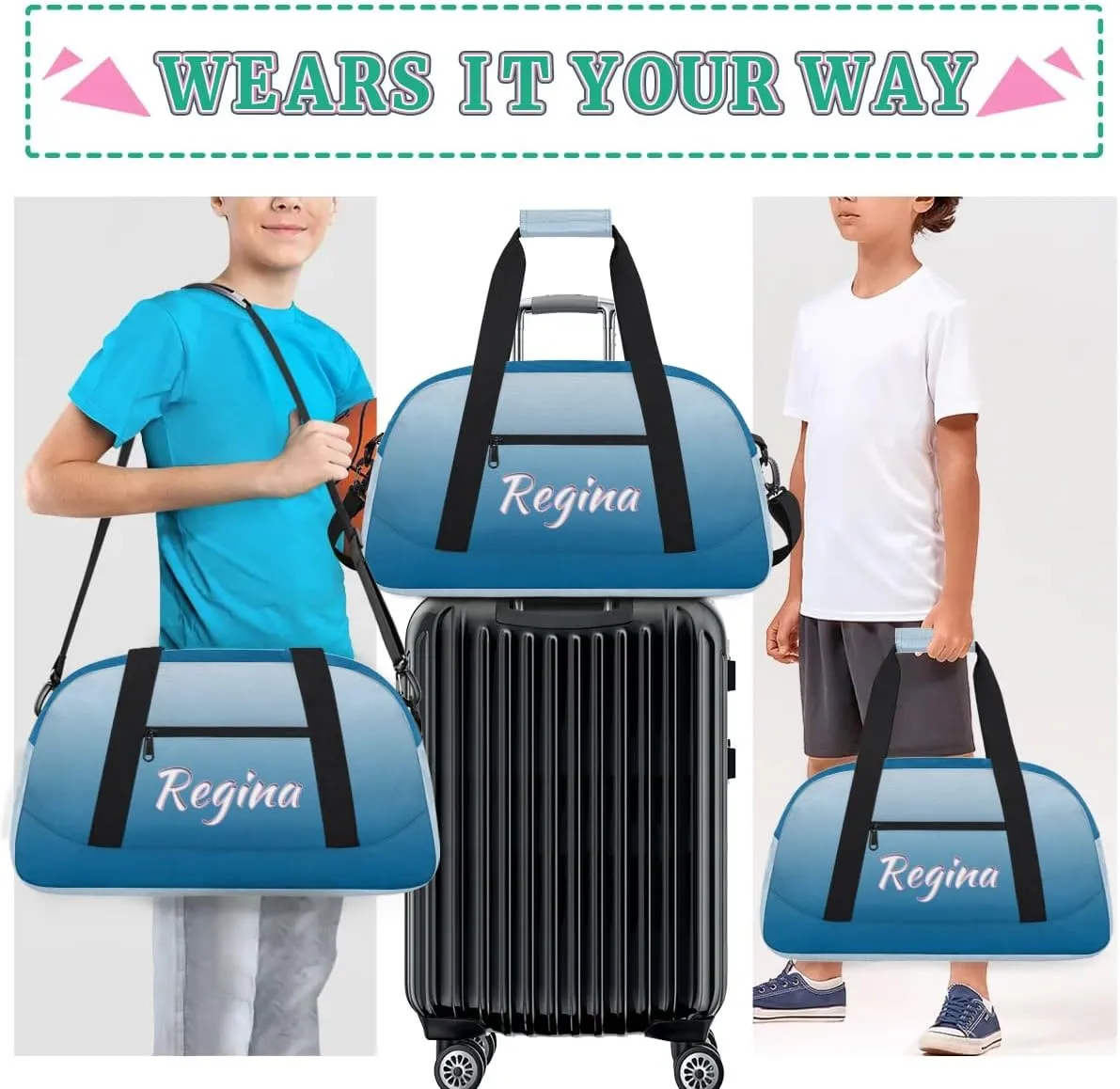 Custom Dance Bag Personalized Duffel Dance Bag Gymnastics Sport Bag Waterproof Carry on Travel Bag Overnight Weekender Bags, Blue Gradient