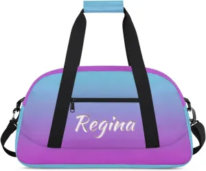 Custom Dance Bag Personalized Duffel Dance Bag Gymnastics Sport Bag Waterproof Carry on Travel Bag Overnight Weekender Bags, Blue Purple Gradient