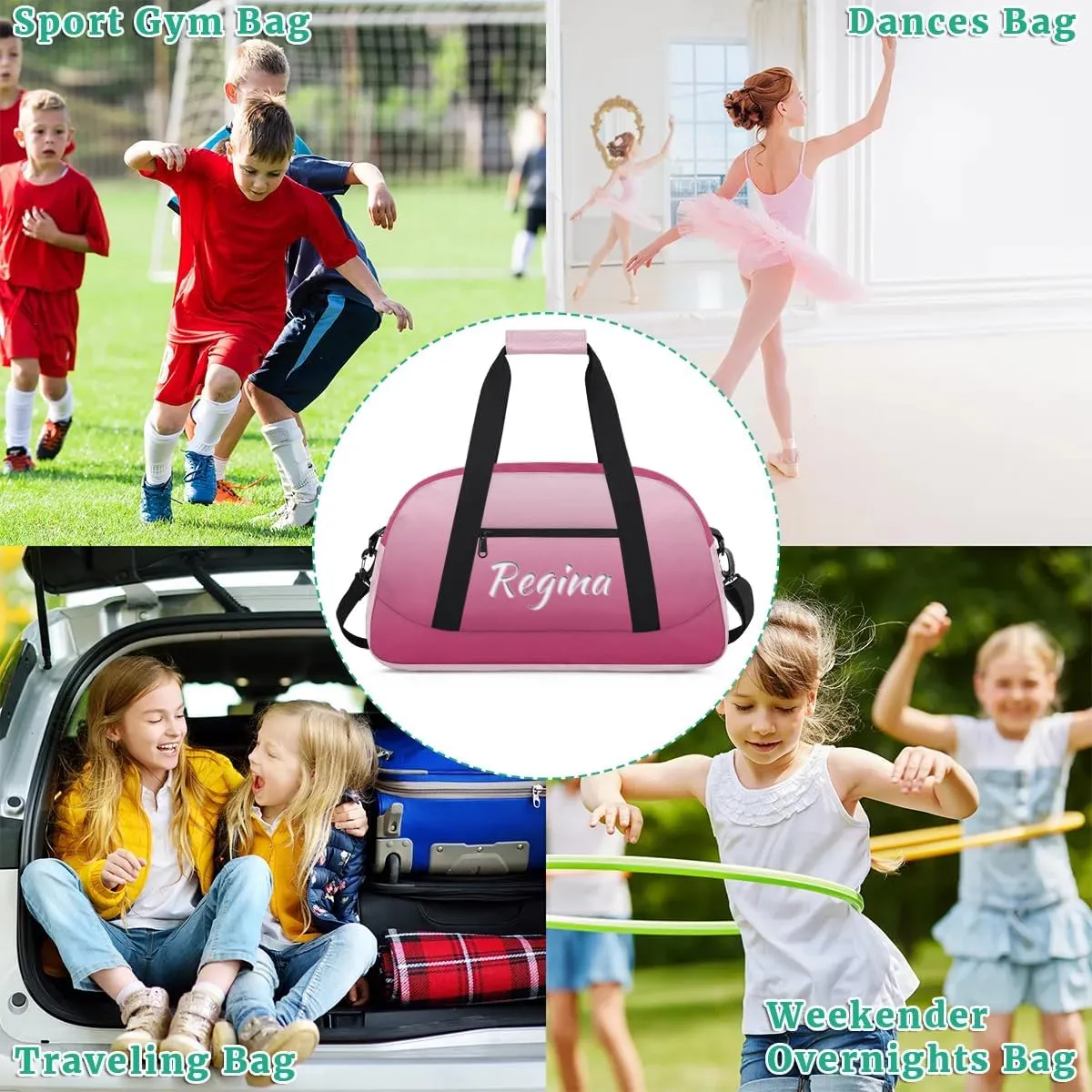 Custom Dance Bag Personalized Duffel Dance Bag Gymnastics Sport Bag Waterproof Carry on Travel Bag Overnight Weekender Bags, Dark Pink Gradient