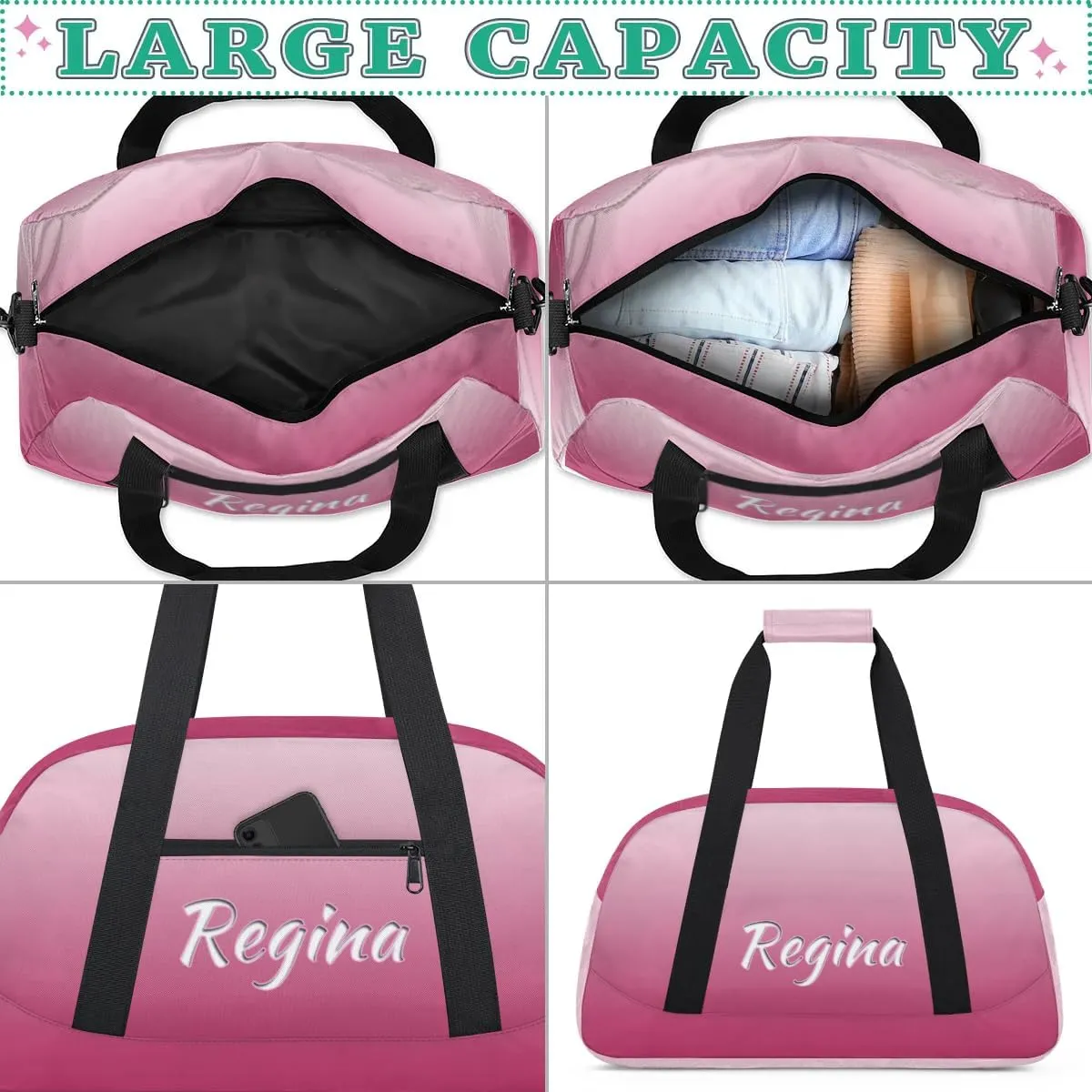 Custom Dance Bag Personalized Duffel Dance Bag Gymnastics Sport Bag Waterproof Carry on Travel Bag Overnight Weekender Bags, Dark Pink Gradient