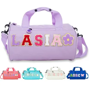 Custom Dance Ballet Bag for Girls Boy,Personalized Kids Travel Bag for Toddler Sew on Chenille Letter,Sport Duffle Gym Bags,Kids Weekender Overnight Bag,Cheerleader Bag,Birthday Gift
