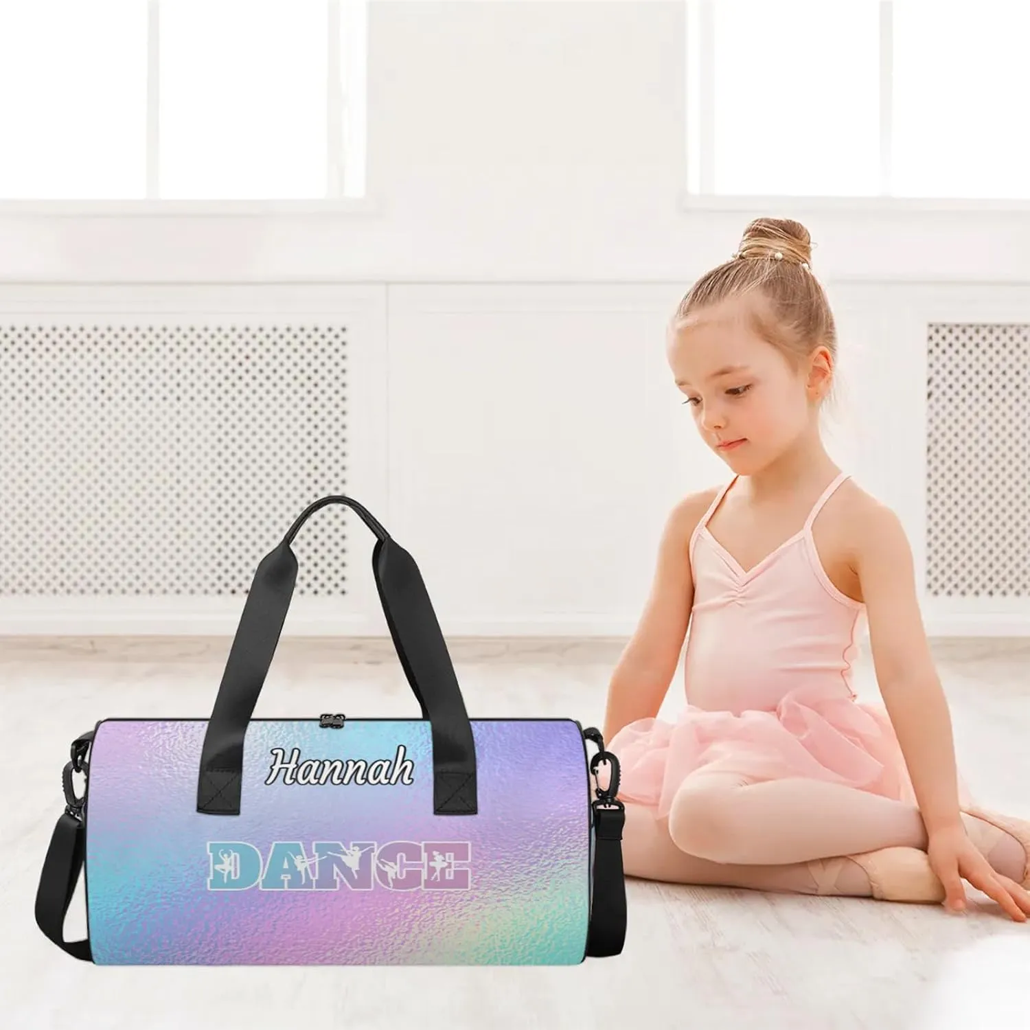 Custom Dance Duffel Bag with Name Round Personalized Dance Ballet Bags Waterproof Customized Travel Bag Carry-On Tote 17.6in, Gradient Blue Purple