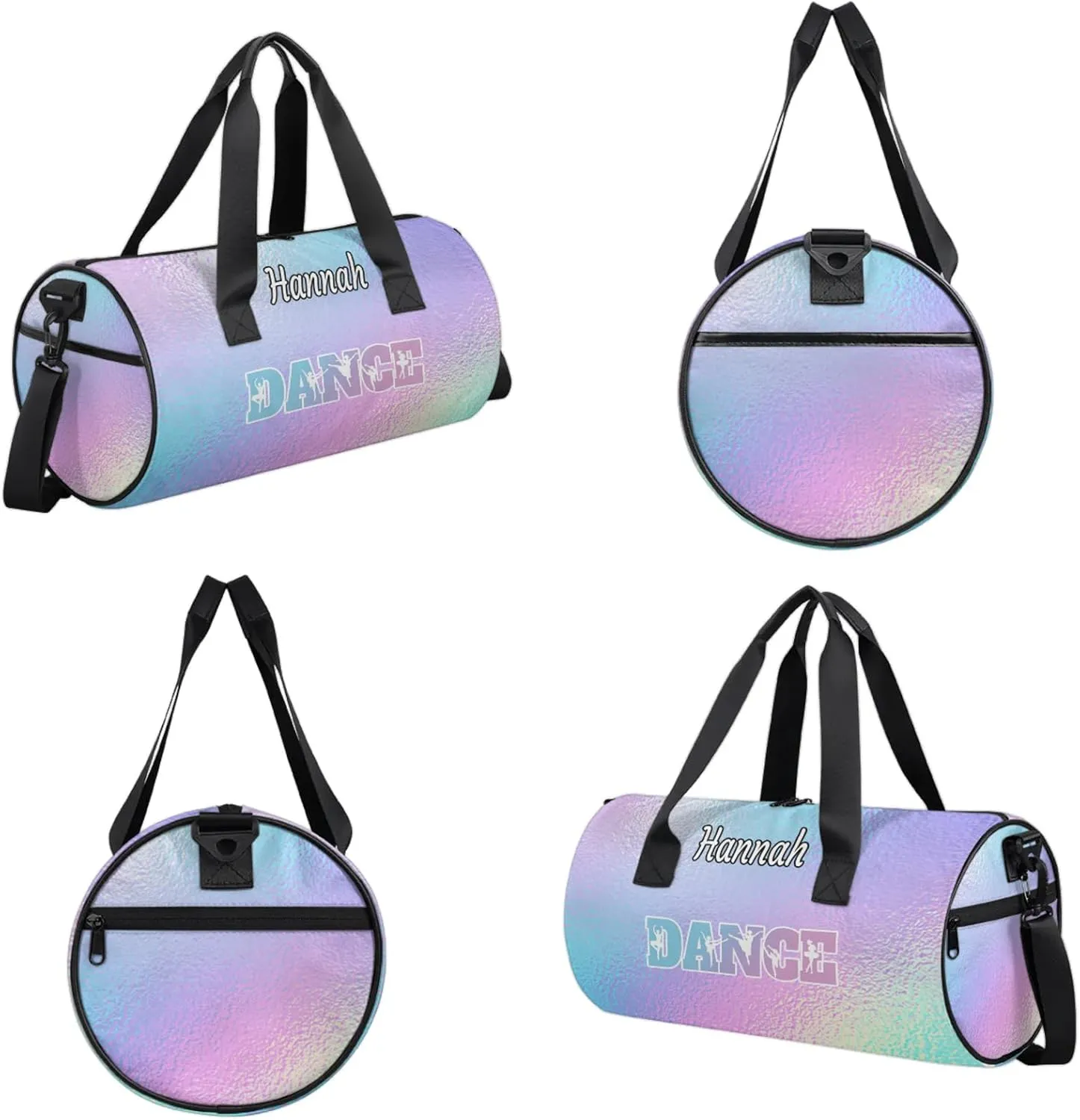 Custom Dance Duffel Bag with Name Round Personalized Dance Ballet Bags Waterproof Customized Travel Bag Carry-On Tote 17.6in, Gradient Blue Purple