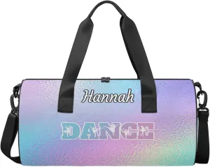 Custom Dance Duffel Bag with Name Round Personalized Dance Ballet Bags Waterproof Customized Travel Bag Carry-On Tote 17.6in, Gradient Blue Purple
