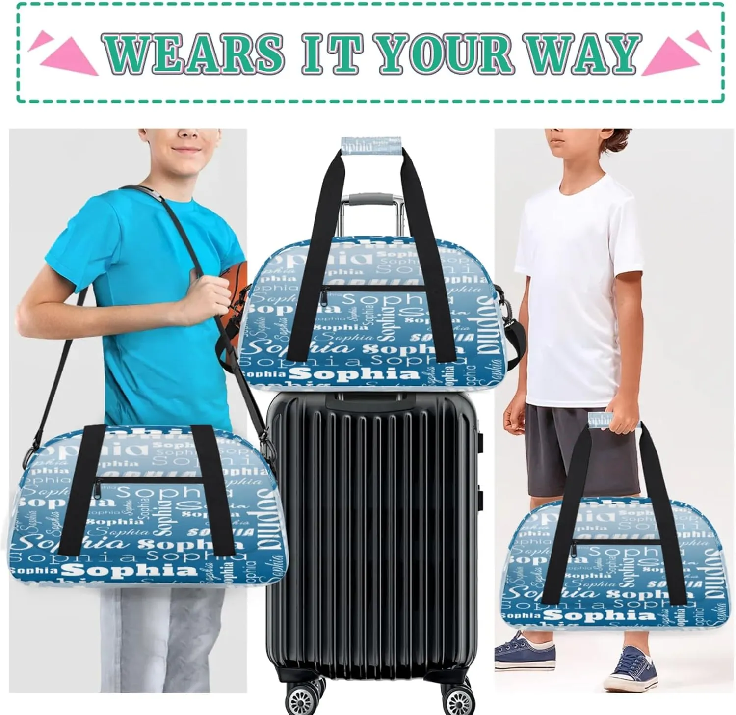Custom Gym Duffel Bag for Women Men, Personalized Name Sport Bag Overnight Bags Customized Travel Weekender Bag, Blue Gradient