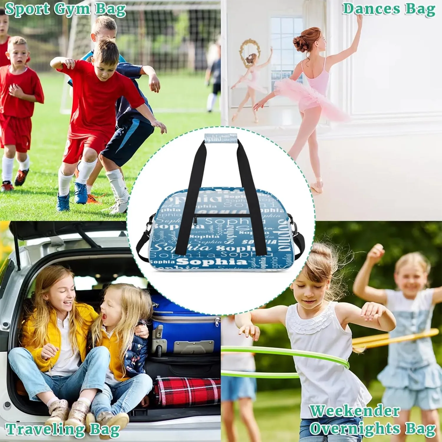 Custom Gym Duffel Bag for Women Men, Personalized Name Sport Bag Overnight Bags Customized Travel Weekender Bag, Blue Gradient