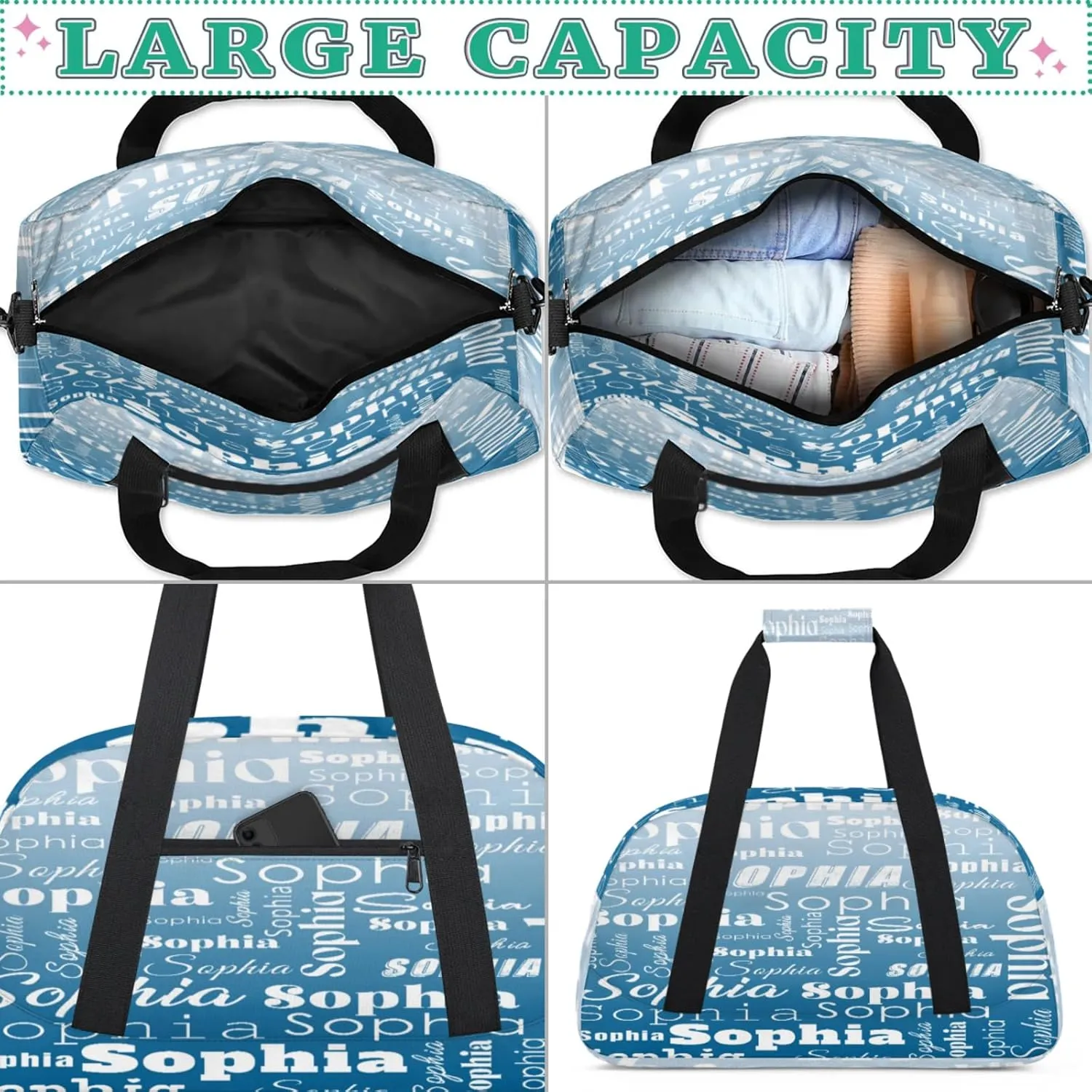Custom Gym Duffel Bag for Women Men, Personalized Name Sport Bag Overnight Bags Customized Travel Weekender Bag, Blue Gradient
