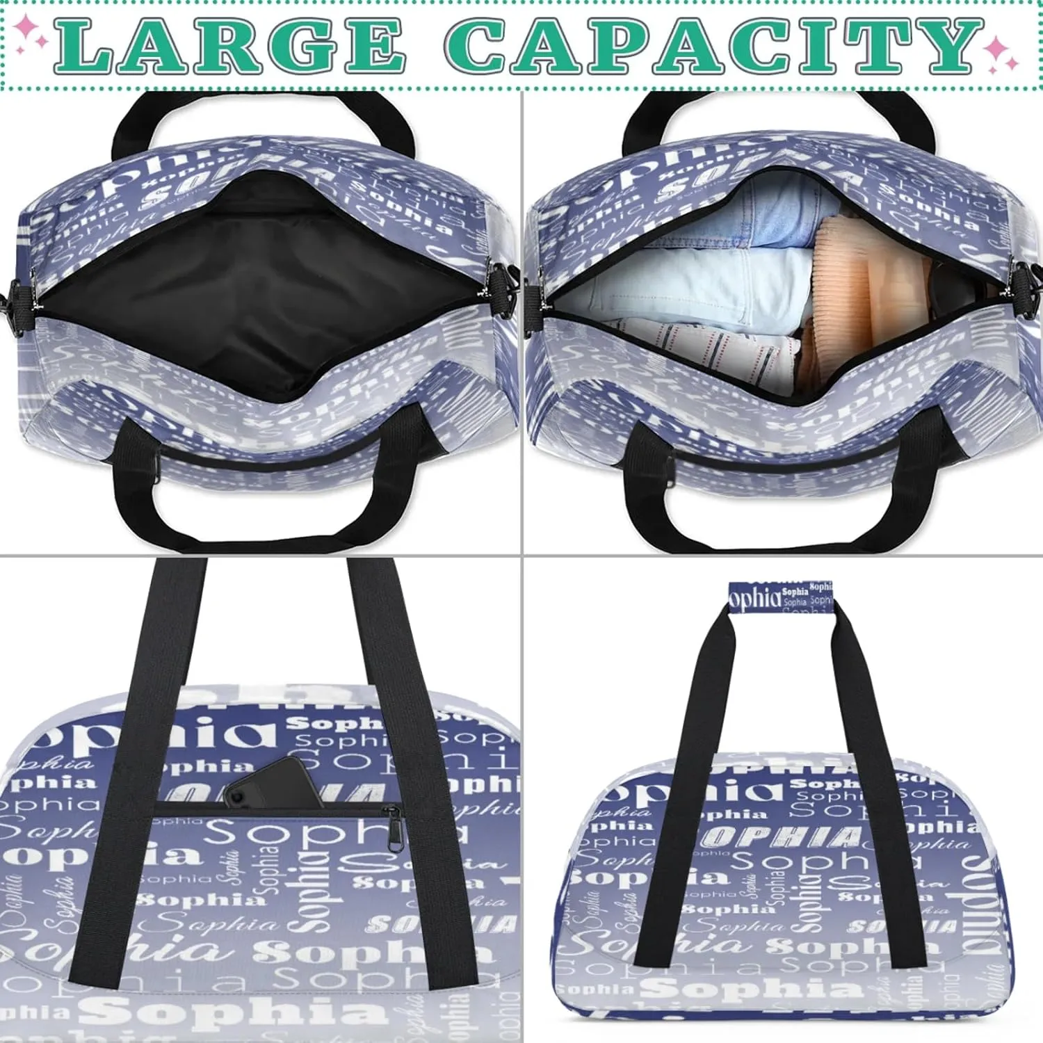 Custom Gym Duffel Bag for Women Men, Personalized Name Sport Bag Overnight Bags Customized Travel Weekender Bag, Cobalt Blue Gradient