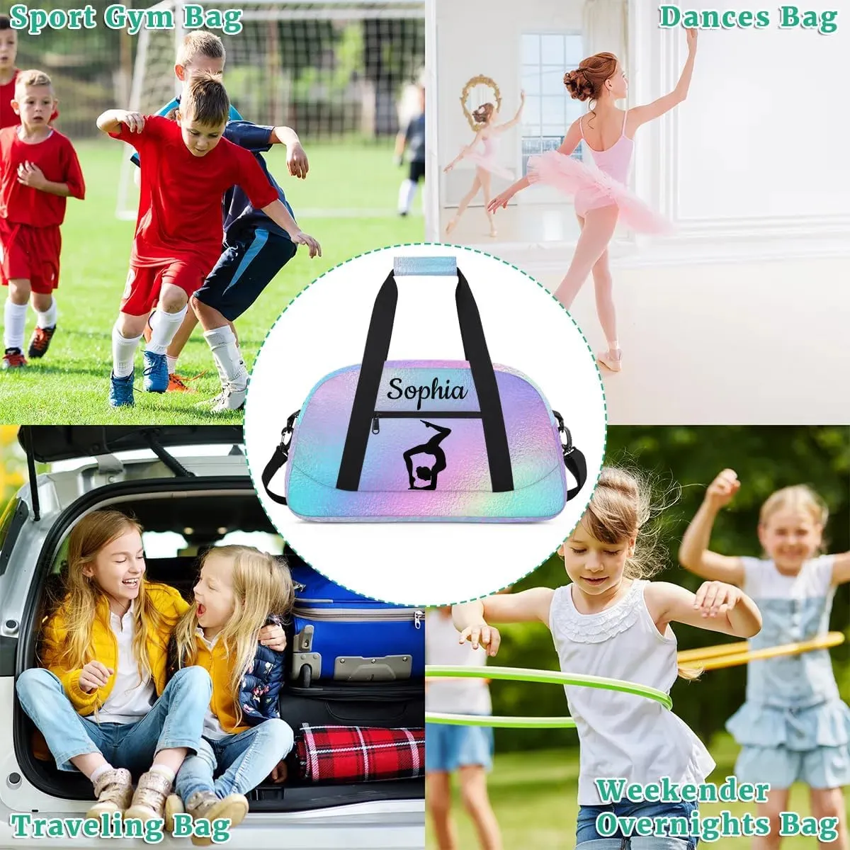 Custom Gymnastics Duffel Bag Personalized Gym Duffel Bags Dance Bag with Name Customized Gymnastics Bag for Women, Gradient Blue Purple
