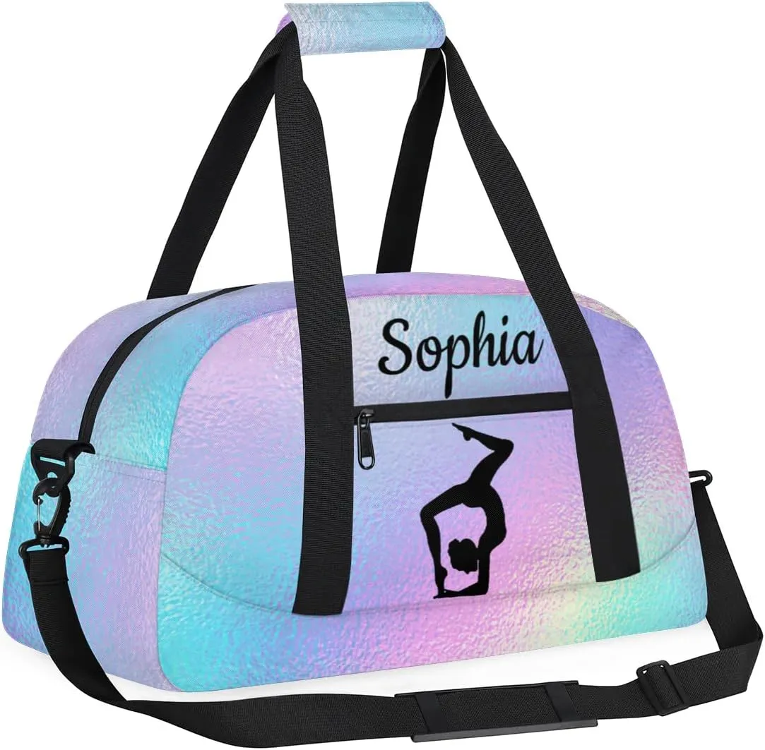 Custom Gymnastics Duffel Bag Personalized Gym Duffel Bags Dance Bag with Name Customized Gymnastics Bag for Women, Gradient Blue Purple