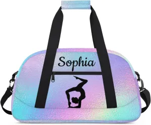Custom Gymnastics Duffel Bag Personalized Gym Duffel Bags Dance Bag with Name Customized Gymnastics Bag for Women, Gradient Blue Purple