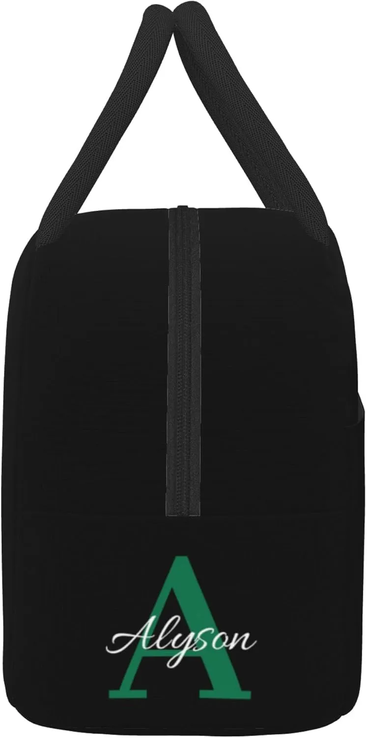 Custom Initial Name Lunch Bag For Boys Girls Men Women Personalized Portable Insulated Lunch Bag Box Customized Reusable Cooler Lunch Tote Bag For School Office Picnic Party Travel