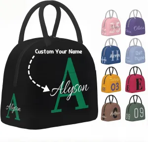 Custom Initial Name Lunch Bag For Boys Girls Men Women Personalized Portable Insulated Lunch Bag Box Customized Reusable Cooler Lunch Tote Bag For School Office Picnic Party Travel