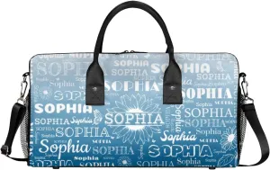 Custom Name Sport Duffel Bag, Sunflower Personalized Gym Bag for Women, Custom Travel Tote Bags for Dance Cheer, Overnight Weekender Bags, Blue Gradient Bag