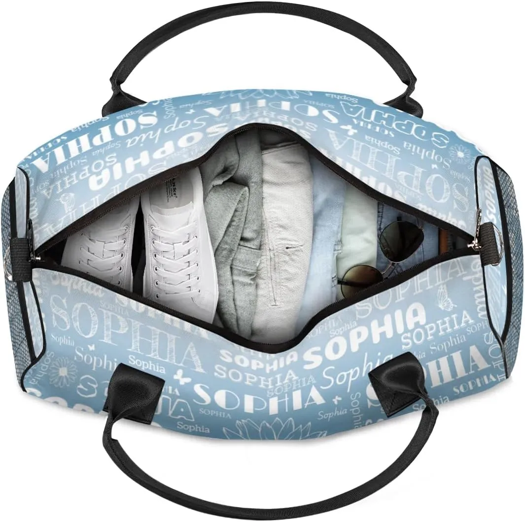 Custom Name Sport Duffel Bag, Sunflower Personalized Gym Bag for Women, Custom Travel Tote Bags for Dance Cheer, Overnight Weekender Bags, Blue Gradient Bag