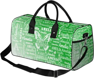 Custom Name Sport Duffel Bag with Butterfly, Personalized Initial Gym Bag for Women, Custom Travel Tote Bags for Dance Cheer, Overnight Weekender Bags, Grass Green Gradient