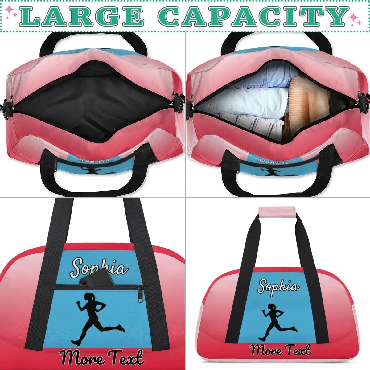 Custom Name Sports Bag, Personalized Balls Gym Duffel Bags, Lightweight Travel Overnight Weekender Bag Custom Gifts, Red Gradient
