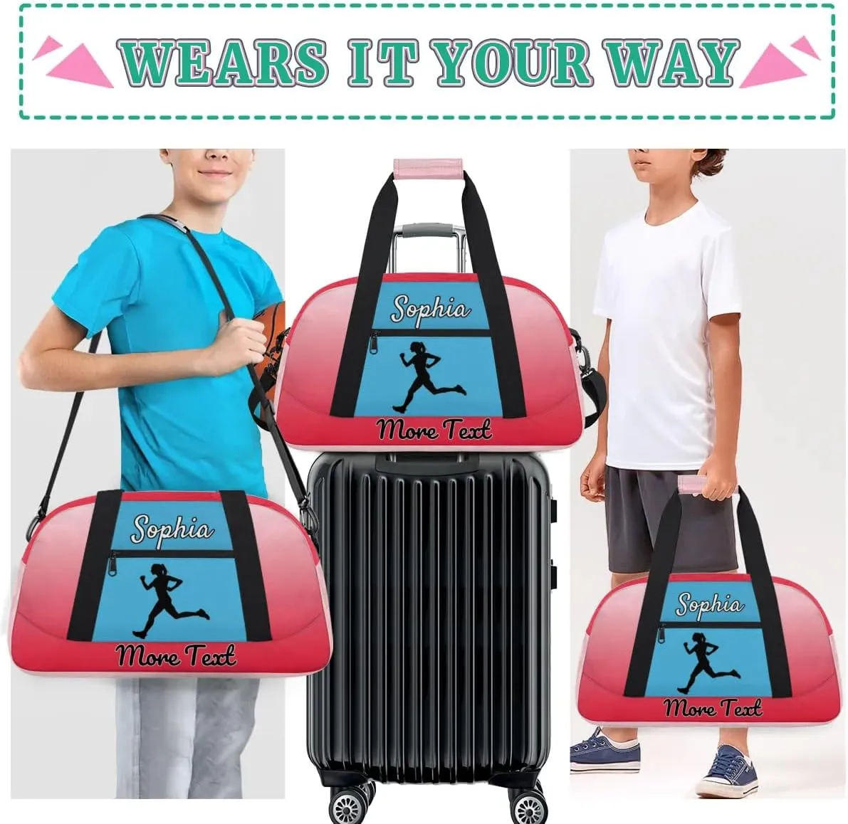 Custom Name Sports Bag, Personalized Balls Gym Duffel Bags, Lightweight Travel Overnight Weekender Bag Custom Gifts, Red Gradient