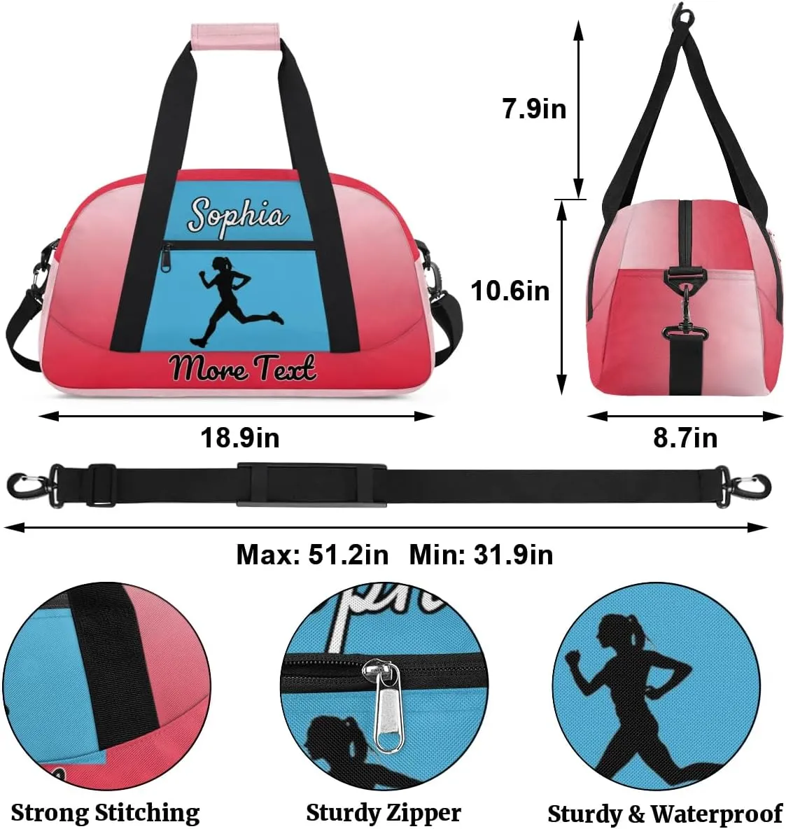 Custom Name Sports Bag, Personalized Balls Gym Duffel Bags, Lightweight Travel Overnight Weekender Bag Custom Gifts, Red Gradient