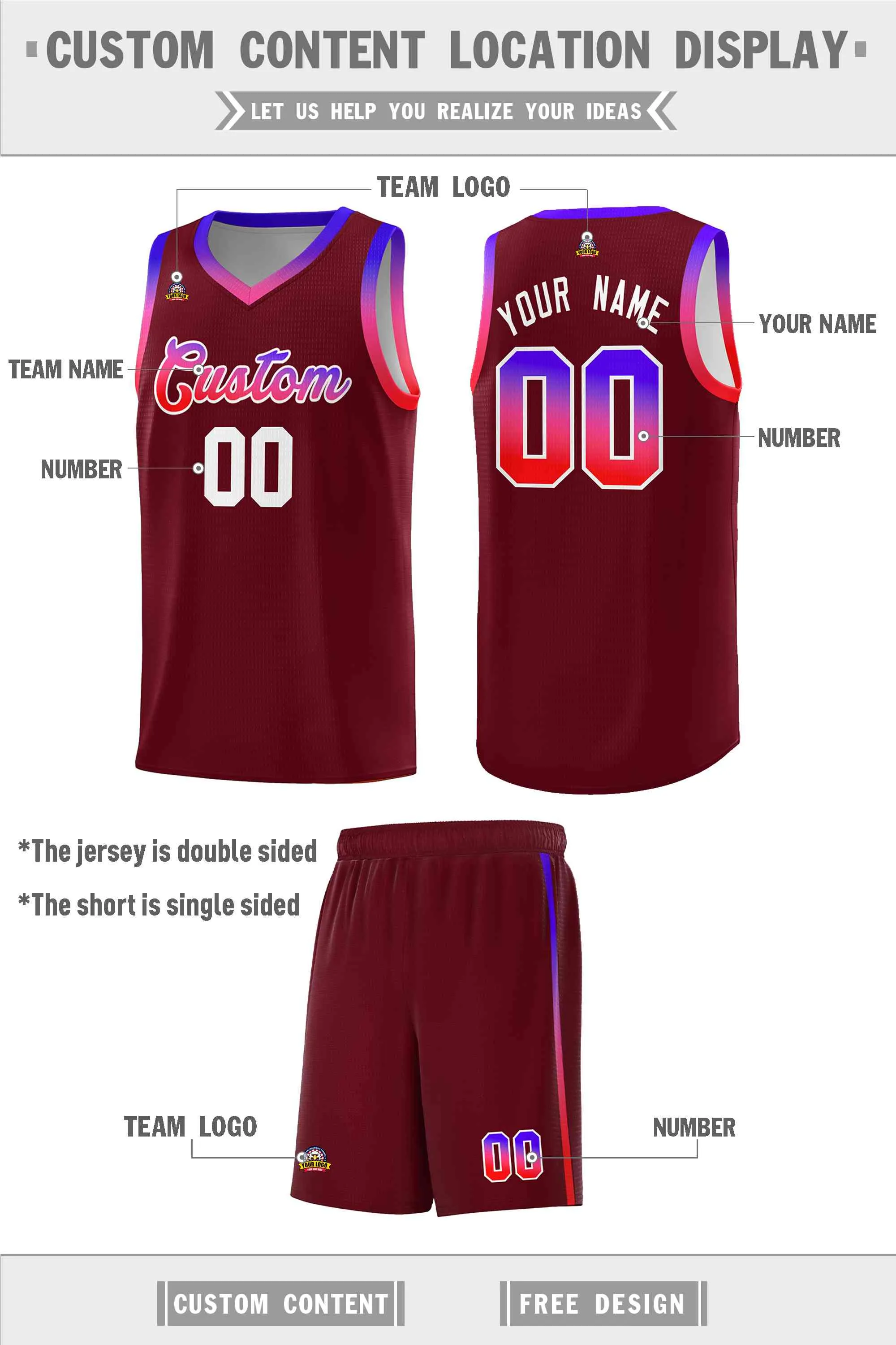Custom Personalized Gradient Font Fashion Sports Uniform Basketball Jersey For Unisex