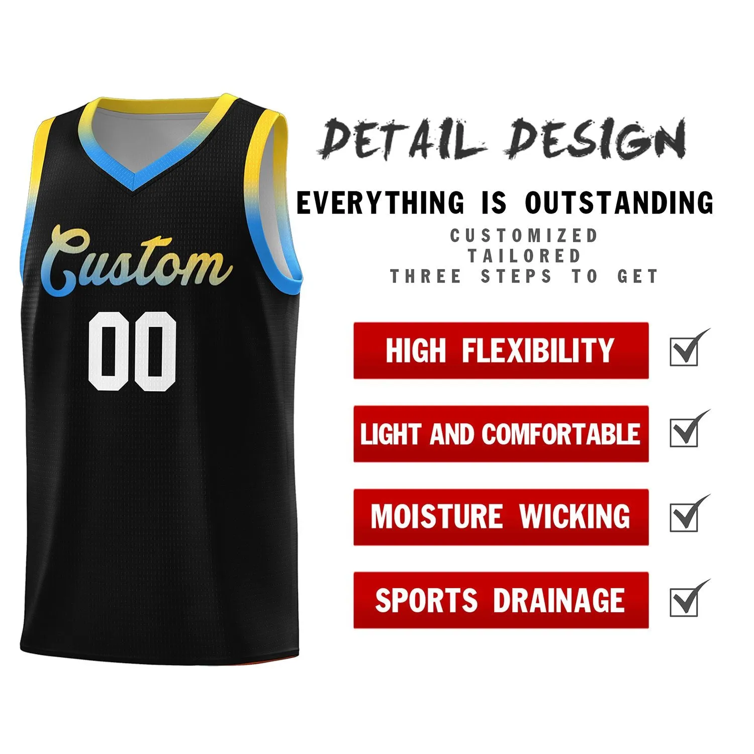 Custom Personalized Gradient Font Fashion Sports Uniform Basketball Jersey For Unisex