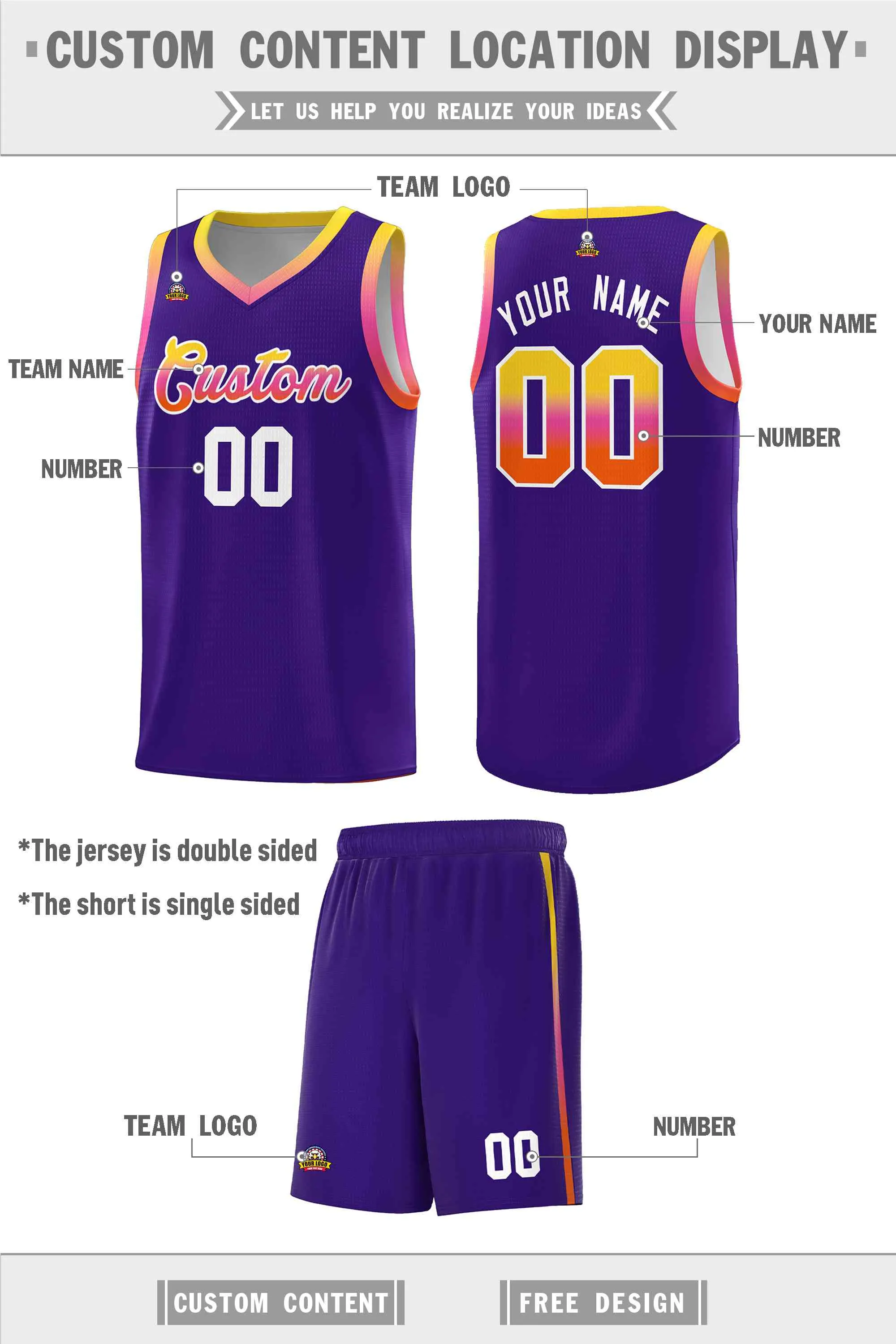 Custom Personalized Gradient Font Fashion Sports Uniform Basketball Jersey For Unisex