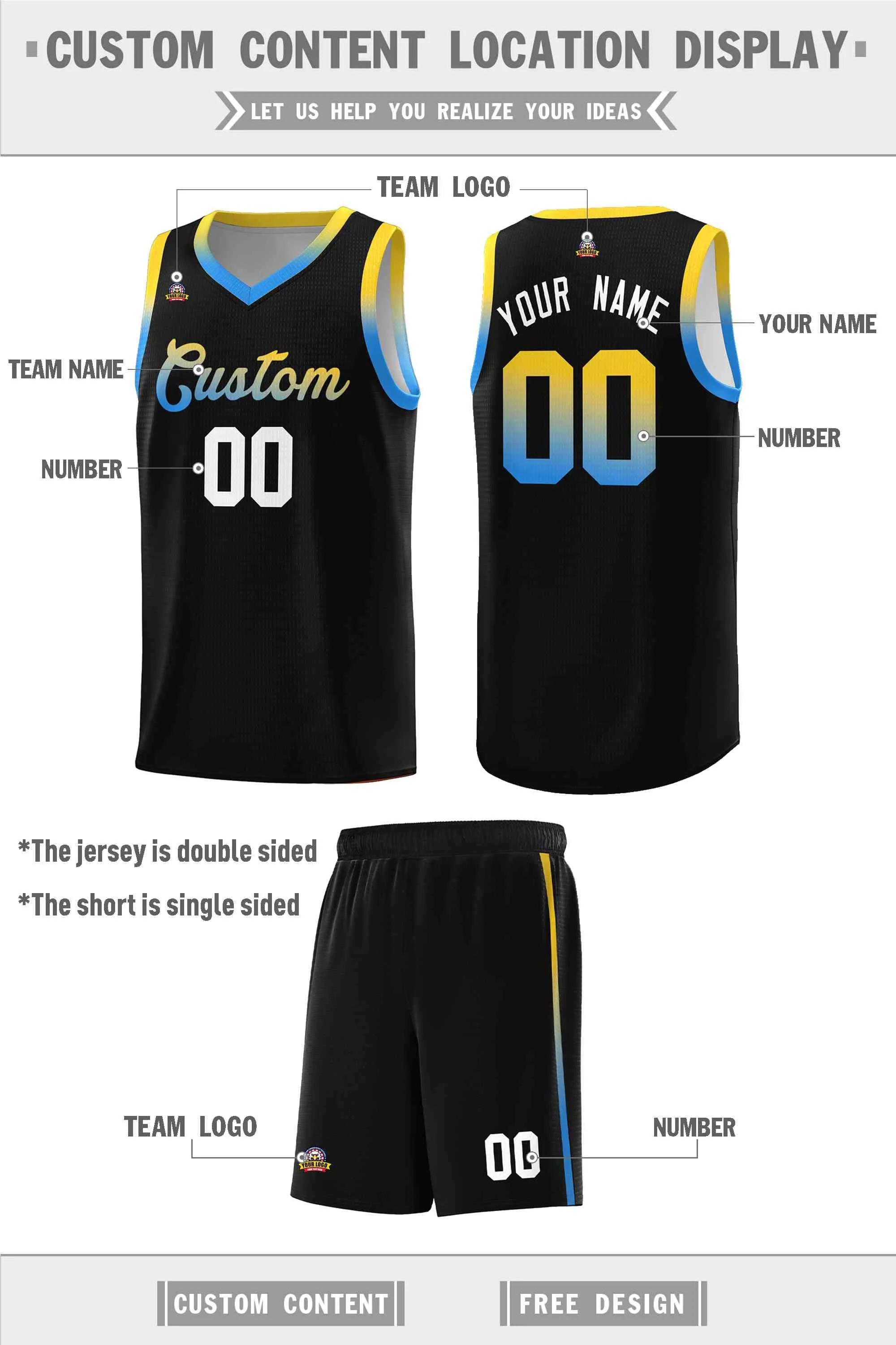 Custom Personalized Gradient Font Fashion Sports Uniform Basketball Jersey For Unisex