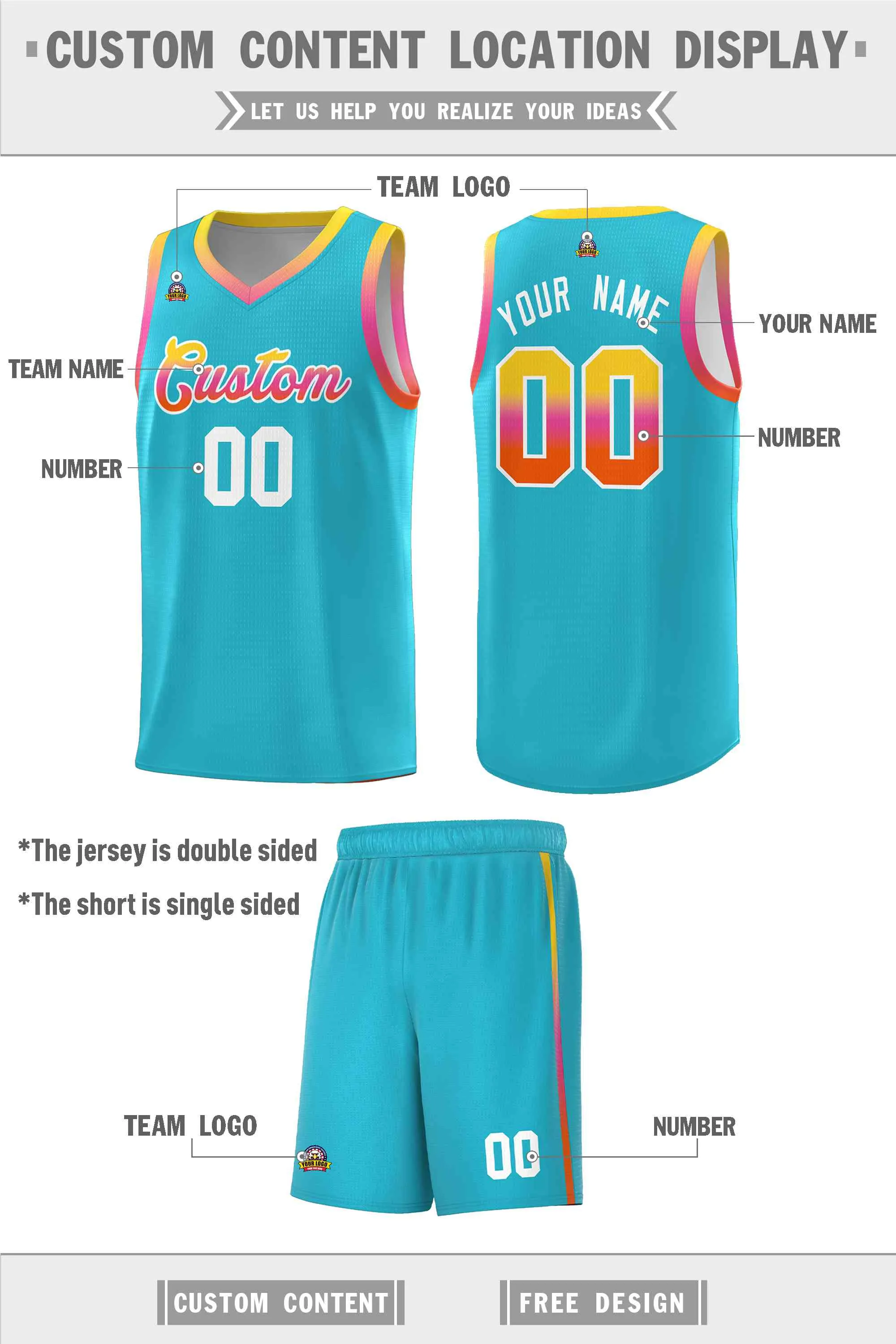 Custom Personalized Gradient Font Fashion Sports Uniform Basketball Jersey For Unisex