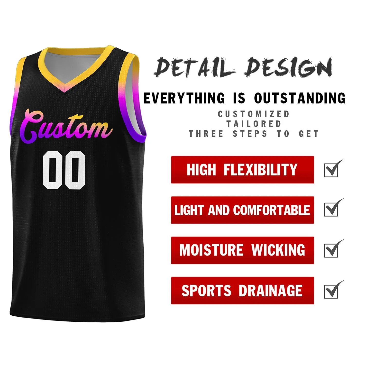 Custom Personalized Gradient Font Fashion Sports Uniform Basketball Jersey For Unisex