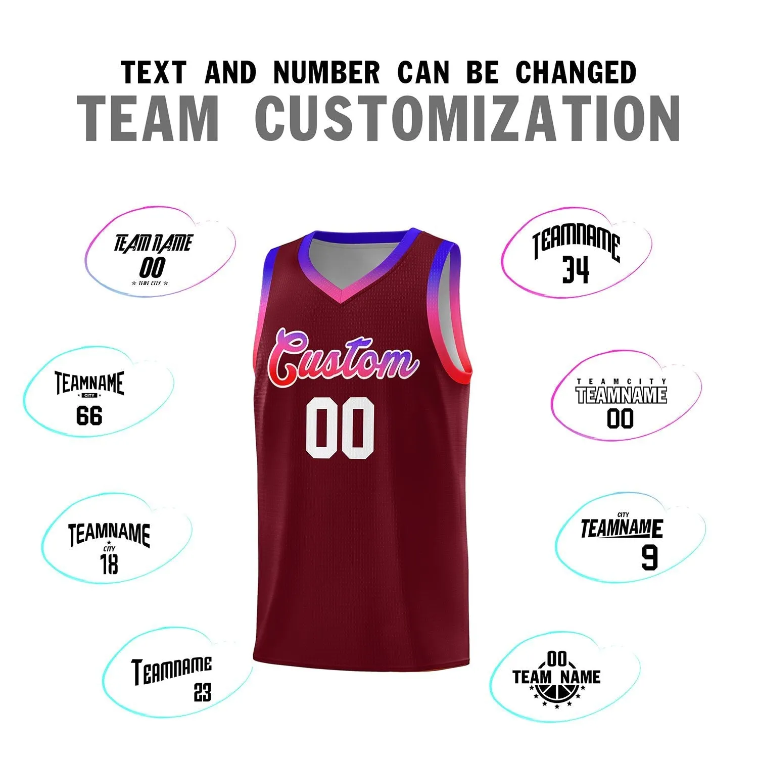 Custom Personalized Gradient Font Fashion Sports Uniform Basketball Jersey For Unisex