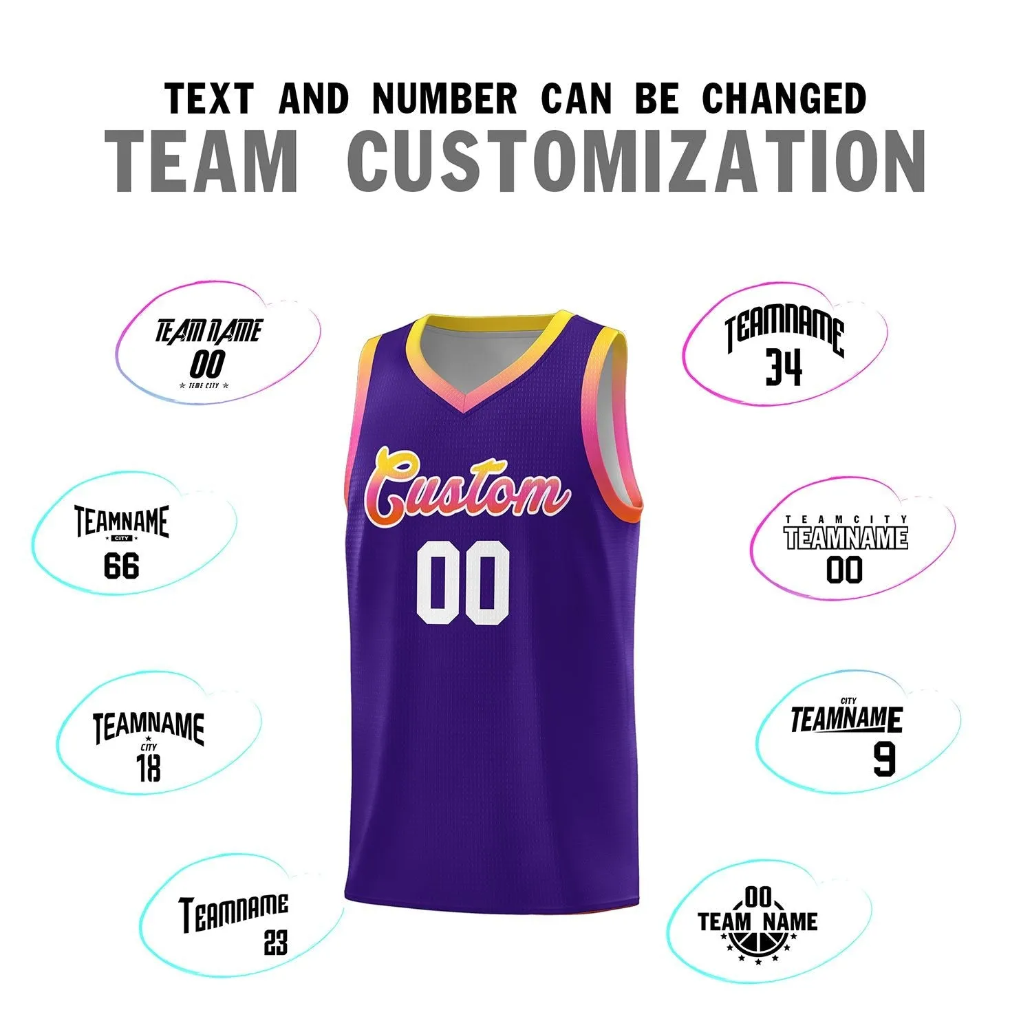 Custom Personalized Gradient Font Fashion Sports Uniform Basketball Jersey For Unisex
