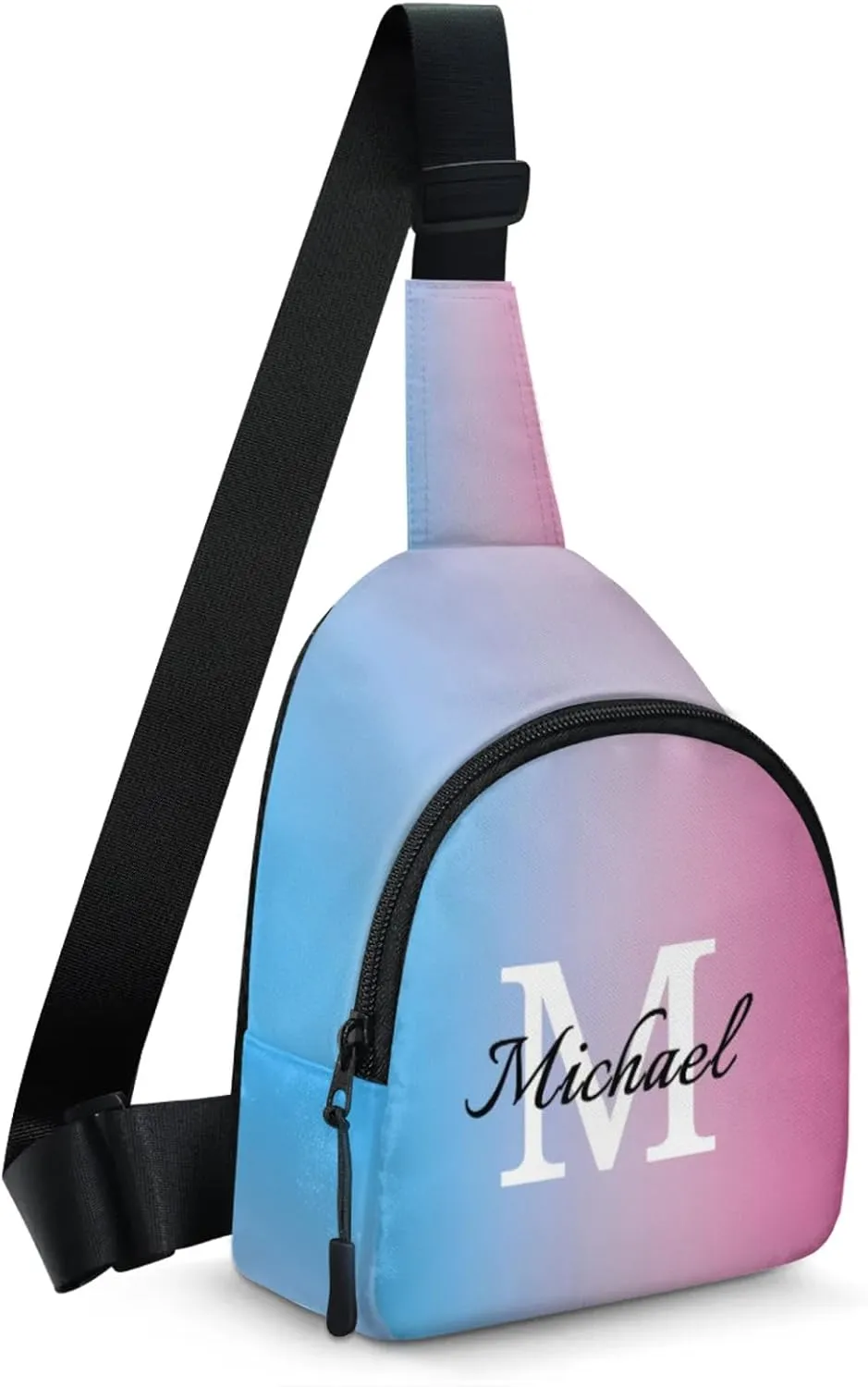 Custom Sling Bag Personalized Chest Bag Crossbody Bags with Initial Travel Shoulder Backpack for Outdoor Sports, Blue Pink Gradient